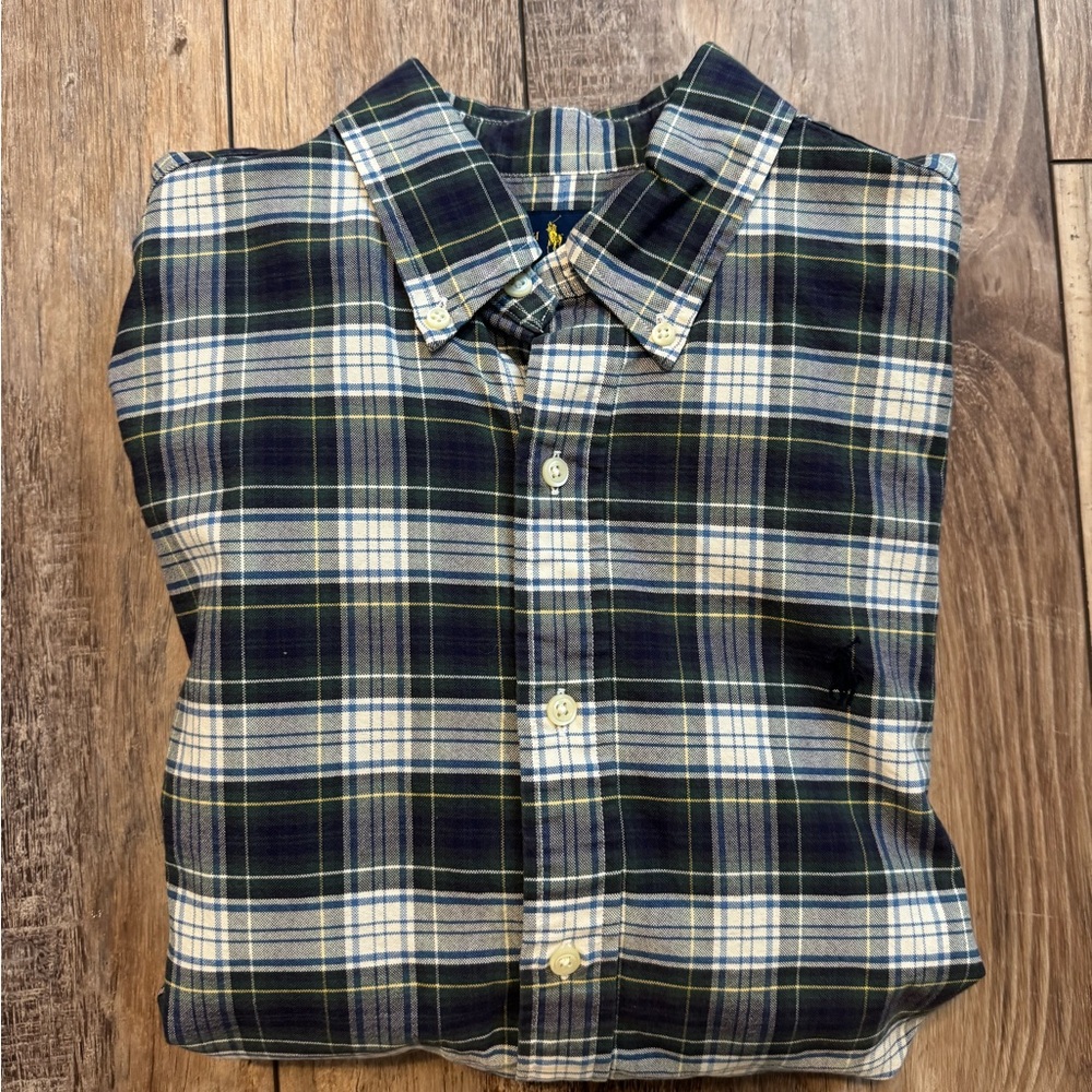 Ralph Lauren Men's Plaid Shirt - Blue and Green